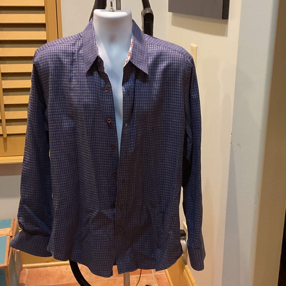 Robert Graham blue and gray Houndstooth Shirt